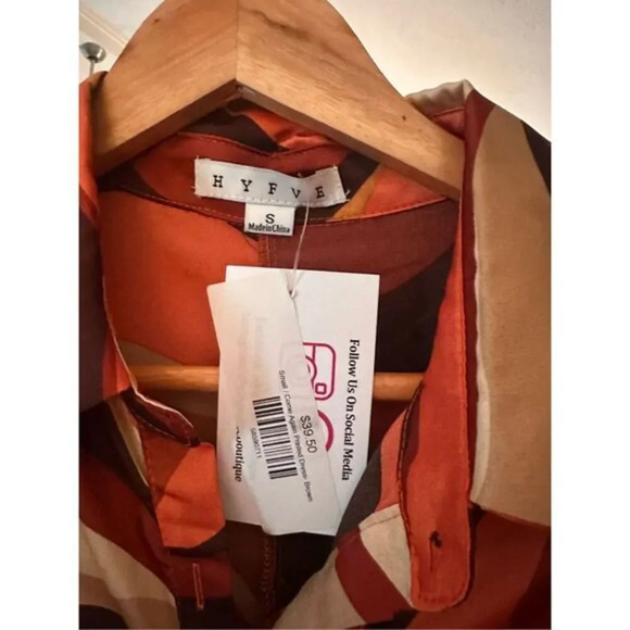 HYfVE Button Down Dress Come Again Printed Dress-Brown NWT Small - Picture 3 of 4